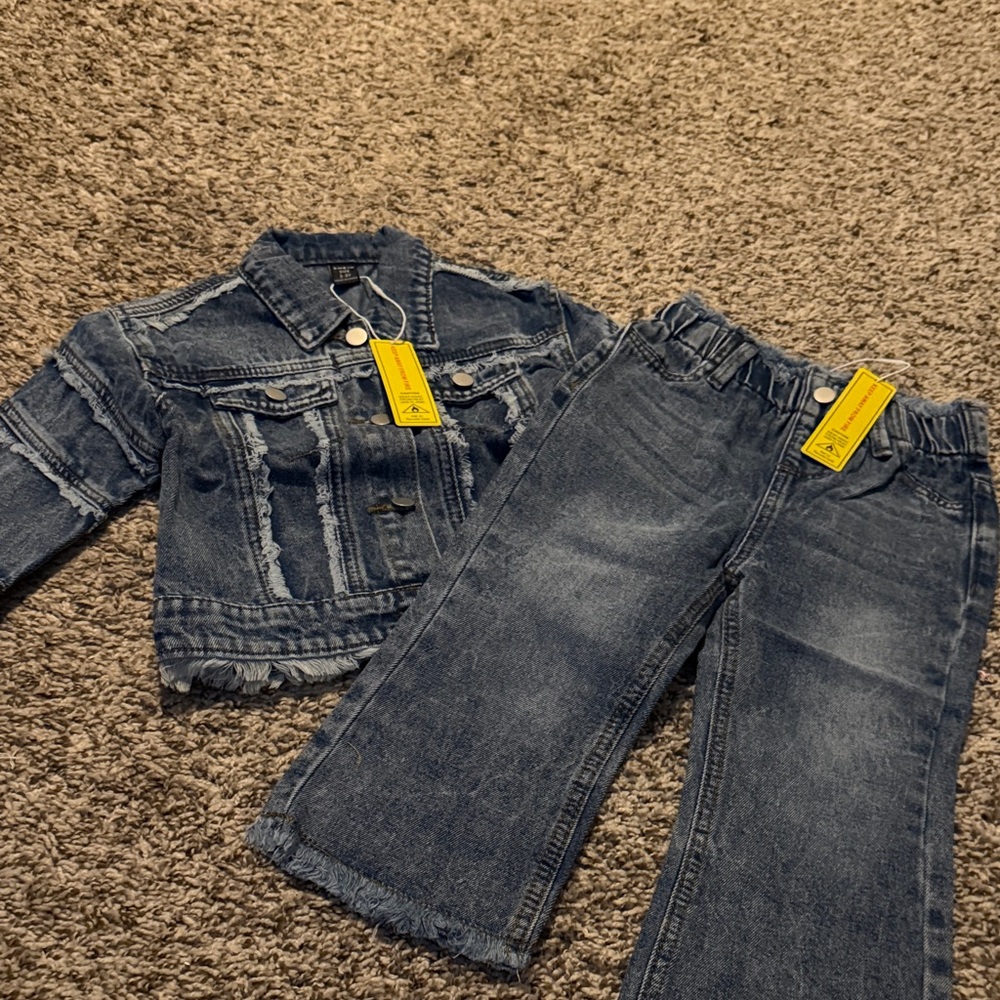 SHEIN Kids Blue Denim Jacket and Pants Set
